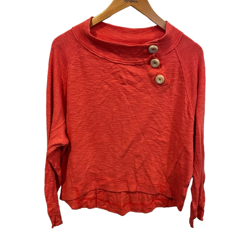We the Free People Coral Textured Artsy Top Batwing Sleeve Size XS button boho